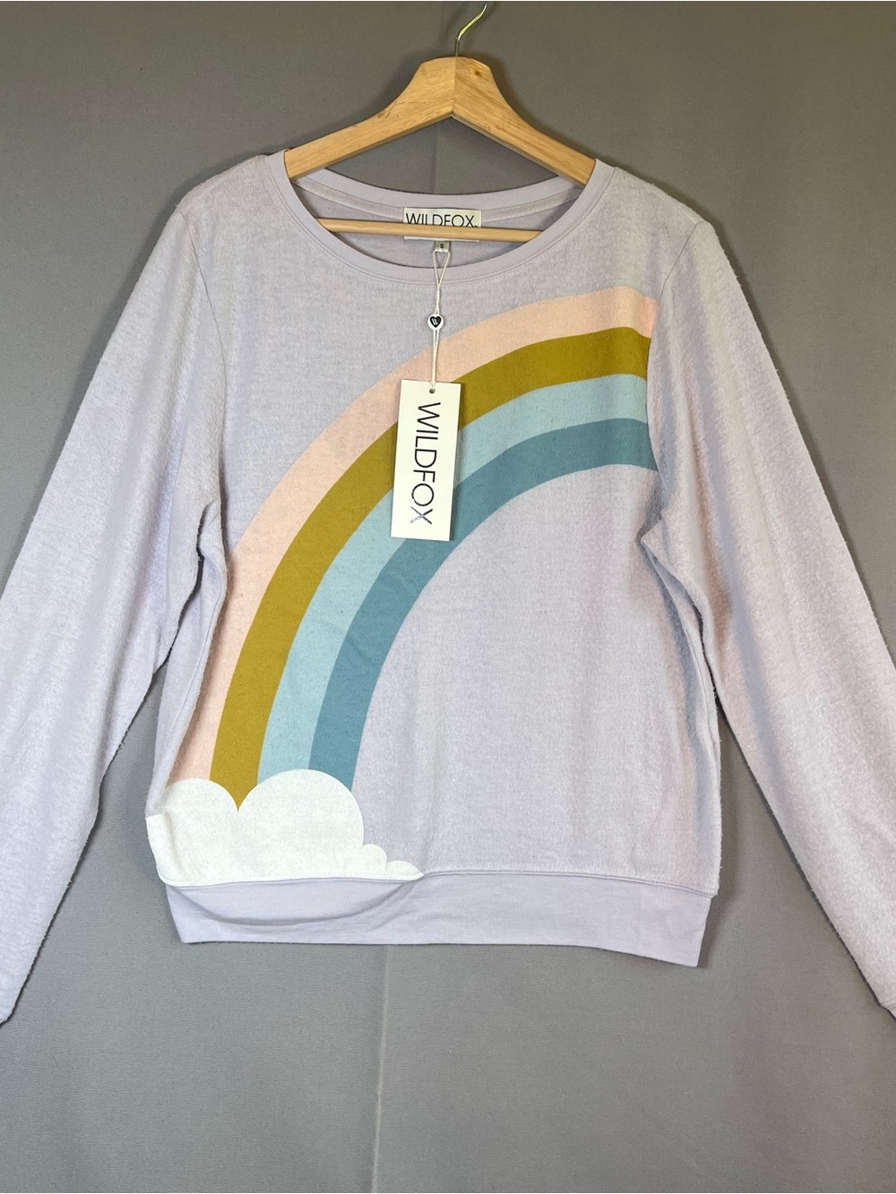 Wildfox Lilac Pastel Rainbow Pullover Lightweight Sweatshirt Brushed Fleece NWT